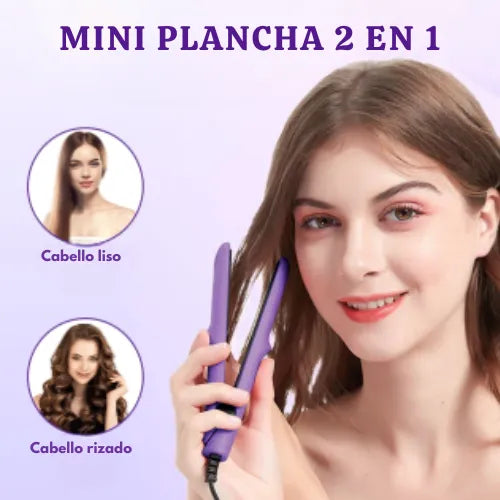 Mini rizador y plancha para el pelo 2 en 1